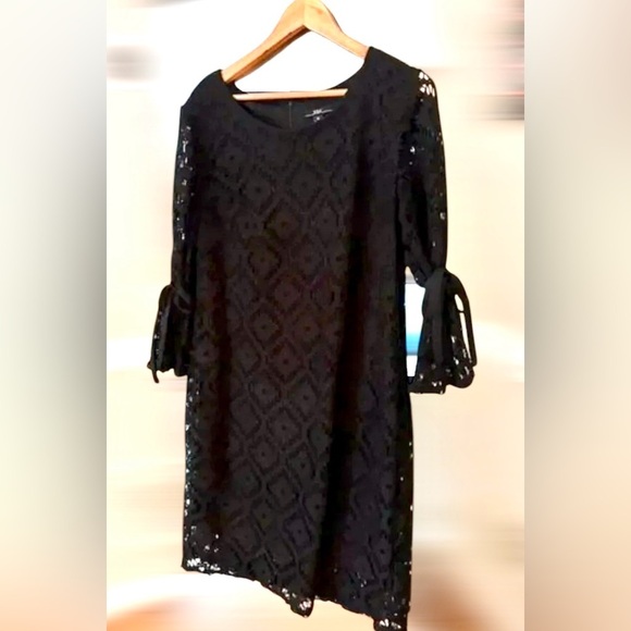 R&K Black Lace Dress Tie Sleeve Shift Cocktail Party Size 12 - Picture 2 of 9